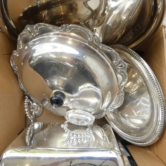 3 SILVER PLATE SERVING DISHES + TRAY