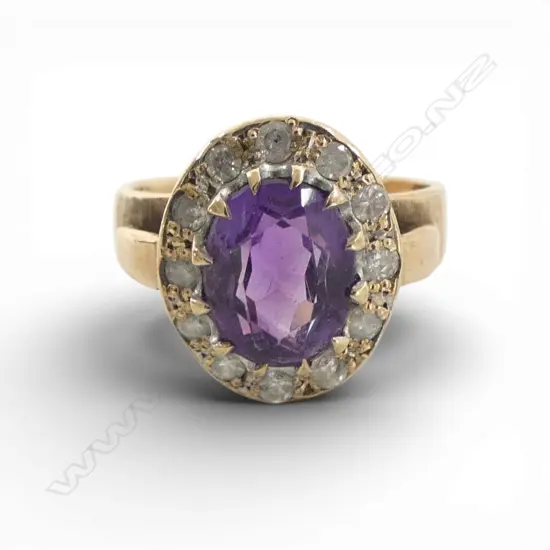 9ct AMETHYST & DIAMOND RING, 4gm SIZE M