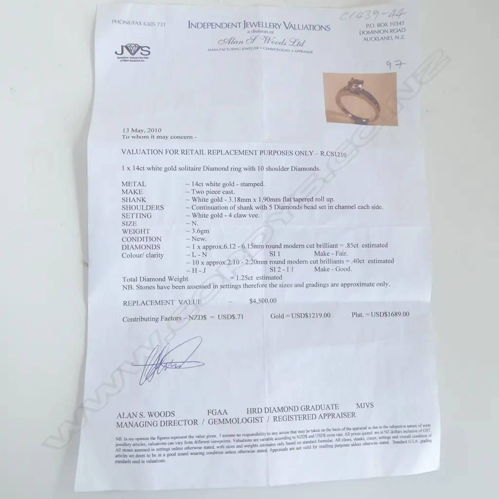 14ct WHITE GOLD DIAMOND SOLITAIRE RING, 3.6gm SIZE O Image 1++