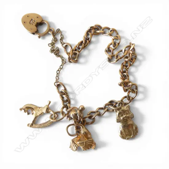 9ct GOLD CURB LINK CHARM BRACELET 11.6gms