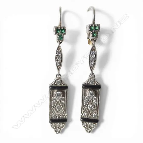 PR SILVER & CZ DECO STYLE EARRINGS, lever backs