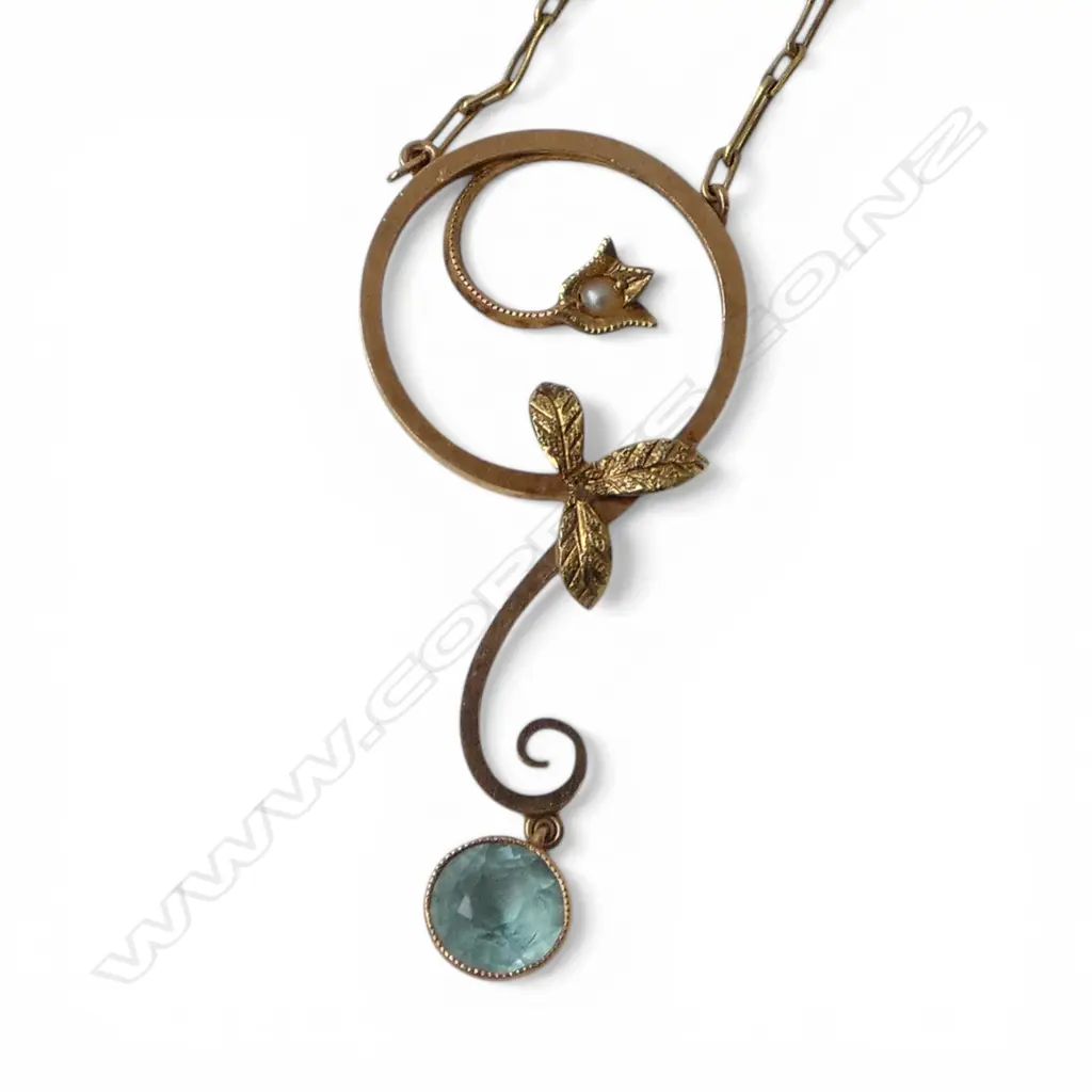 ANTIQUE 15ct AQUAMARINE? DROP PENDANT on 18ct chain, 4.46gm Image 1++