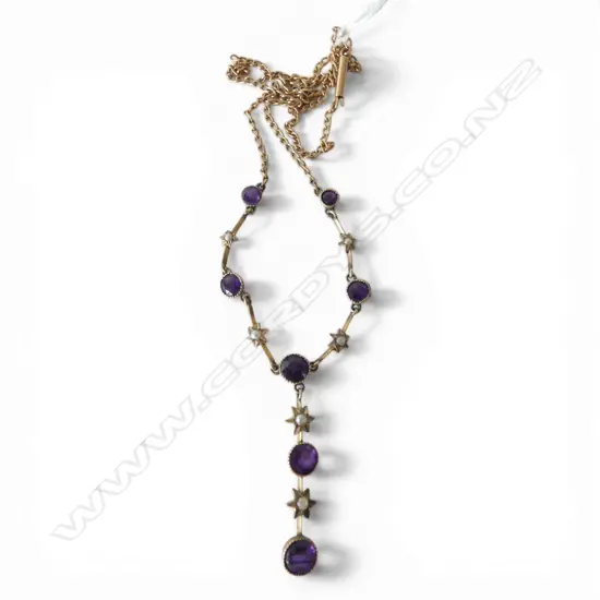 EDWARDIAN 9ct gold AMETHYST & SEED PEARL NECKLACE 4.85gms