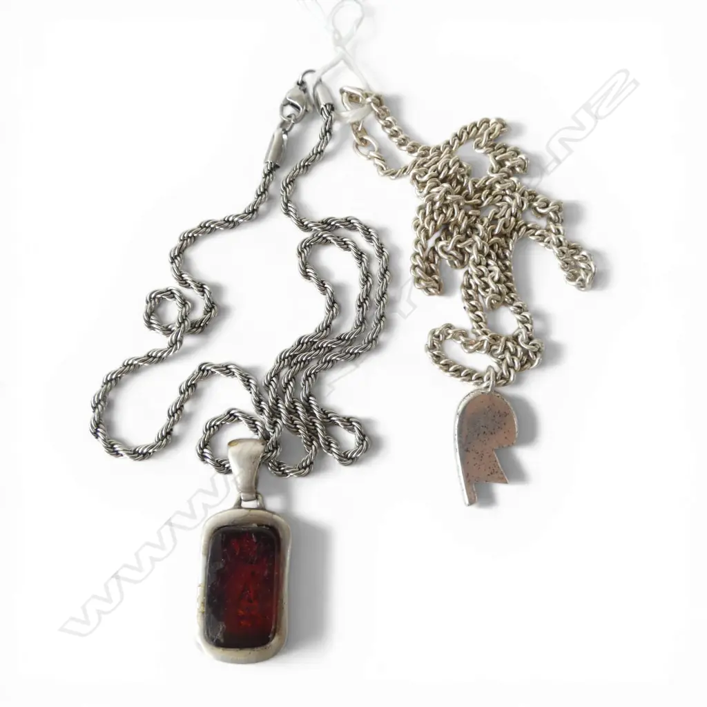1 SILVER + 1 plated NECK CHAINS w pendants Image 1++