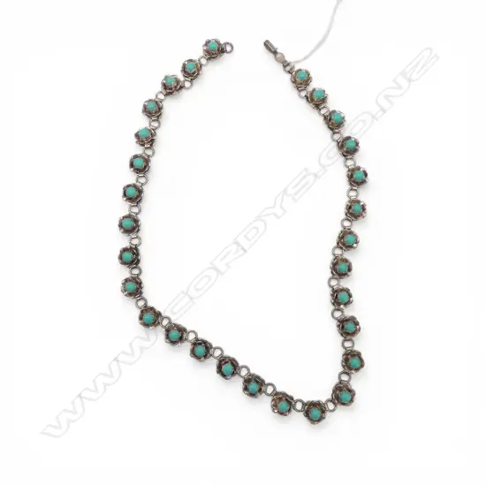 SILVER & TURQUOISE NECKLACE or double strand bracelet, L.370mm