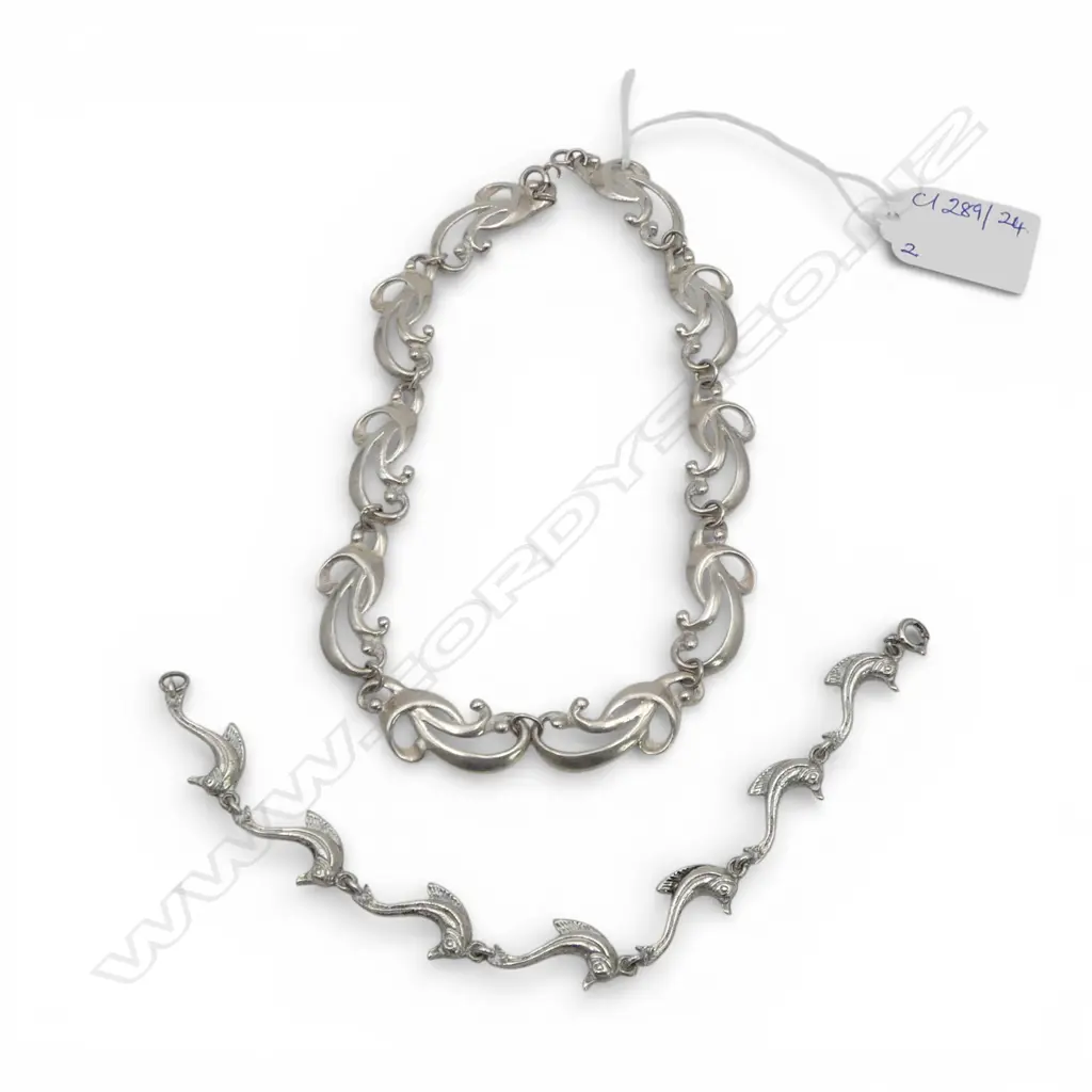 1 SILVER BRACELET and 1 silver necklace catch broken (both testing as 940) 46gms Image 1++