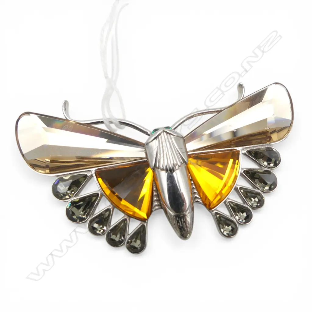 STG SILVER SWAROVSKI BUTTERFLY BROOCH 35x65mm Image 1++