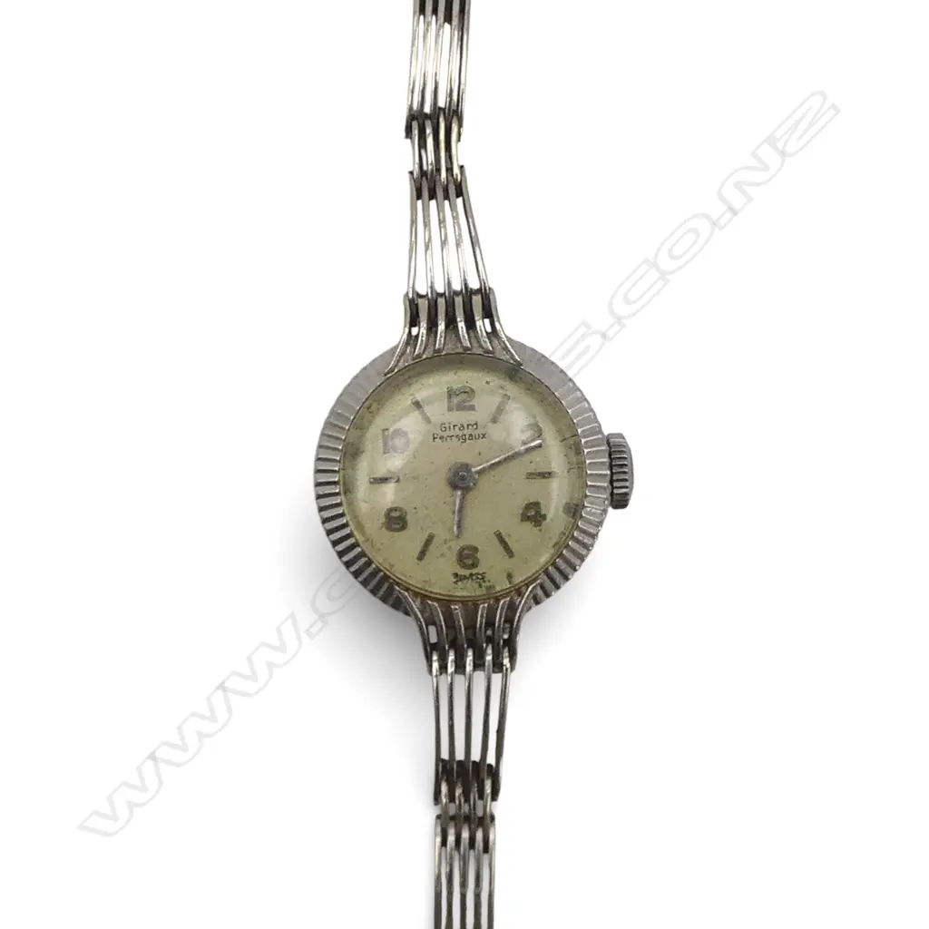 1940's/1950's GIRARD PEREGAUX LADIES 9ct WHITE GOLD WRISTWATCH w original 9ct white gold strap. Running. 14gms total Image 1++