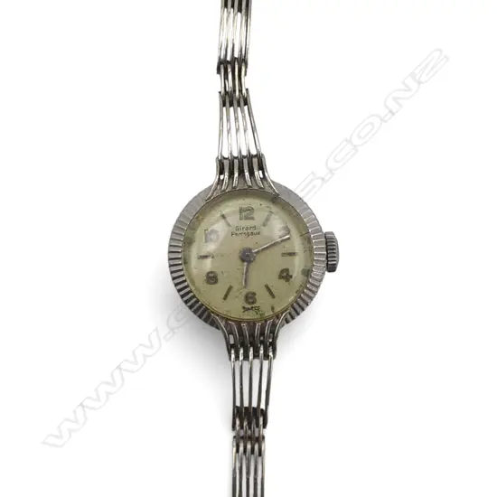 1940's/1950's GIRARD PEREGAUX LADIES 9ct WHITE GOLD WRISTWATCH w original 9ct white gold strap. Running. 14gms total