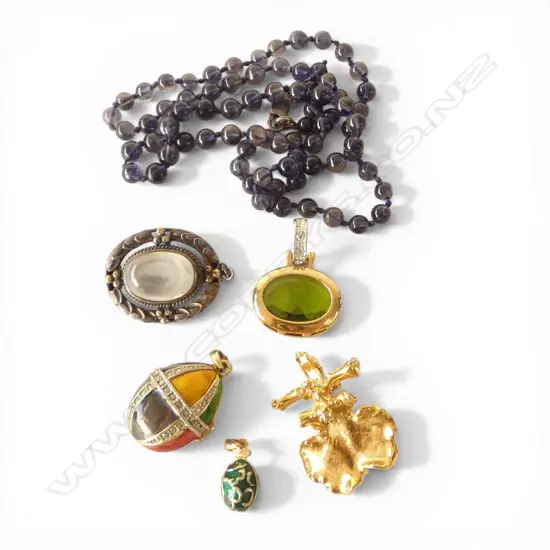 ASST. PCS INCLDS SILVER & MOONSTONE PENDANT/BROOCH & PLATED ORCHID BROOCH