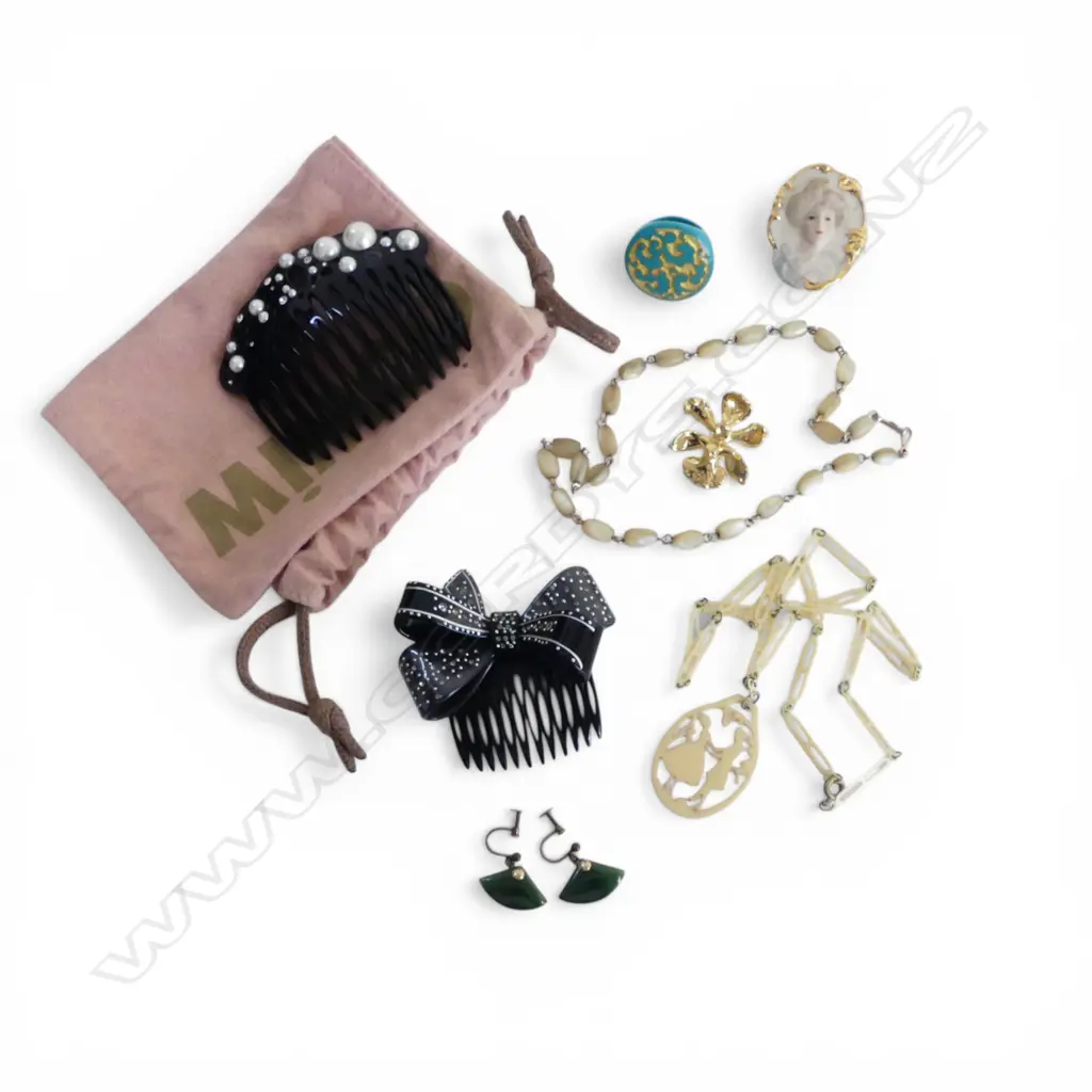 ASST. INCLDS; POUNAMU ROLLED GOLD EARRINGS & MOP NECKLACE Image 1++