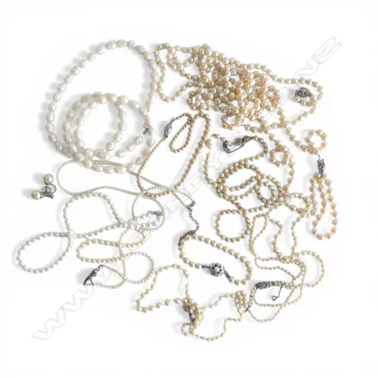 ASST. PEARL NECKLACES + PR EARRINGS including TWO CULTURED PEARL NECKLACE ; 1 requires re-threading