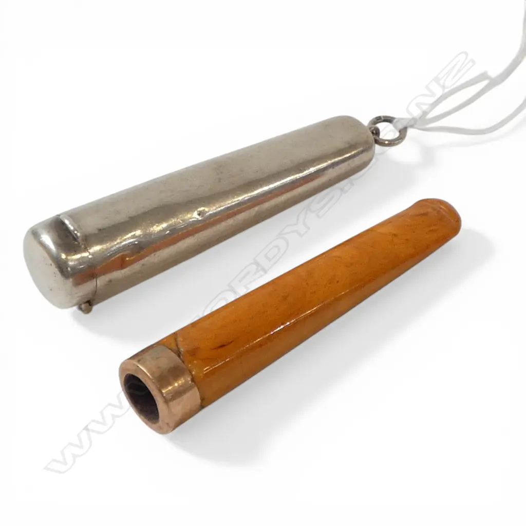 S/SILVER CASED 10GMS AMBER REPAIRED 9CT GOLD COLLARED CIG HOLDER Image 1++