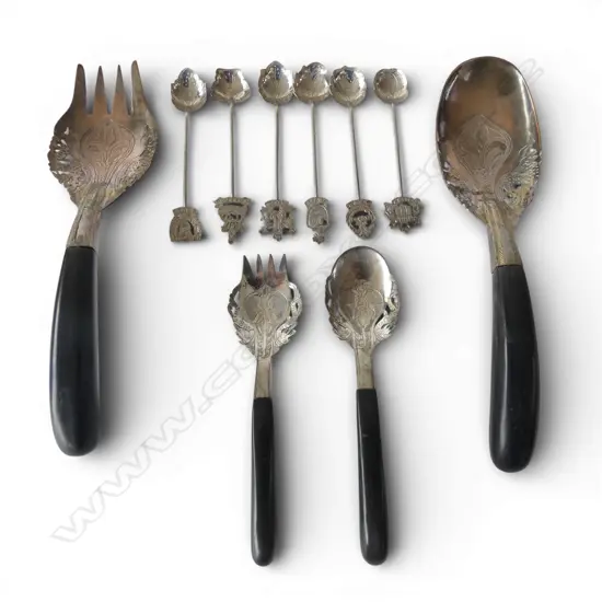 10 PCES SILVER CUTLERY; 6 TEA SPOONS 24gms + 2 PRS THAI SERVERS