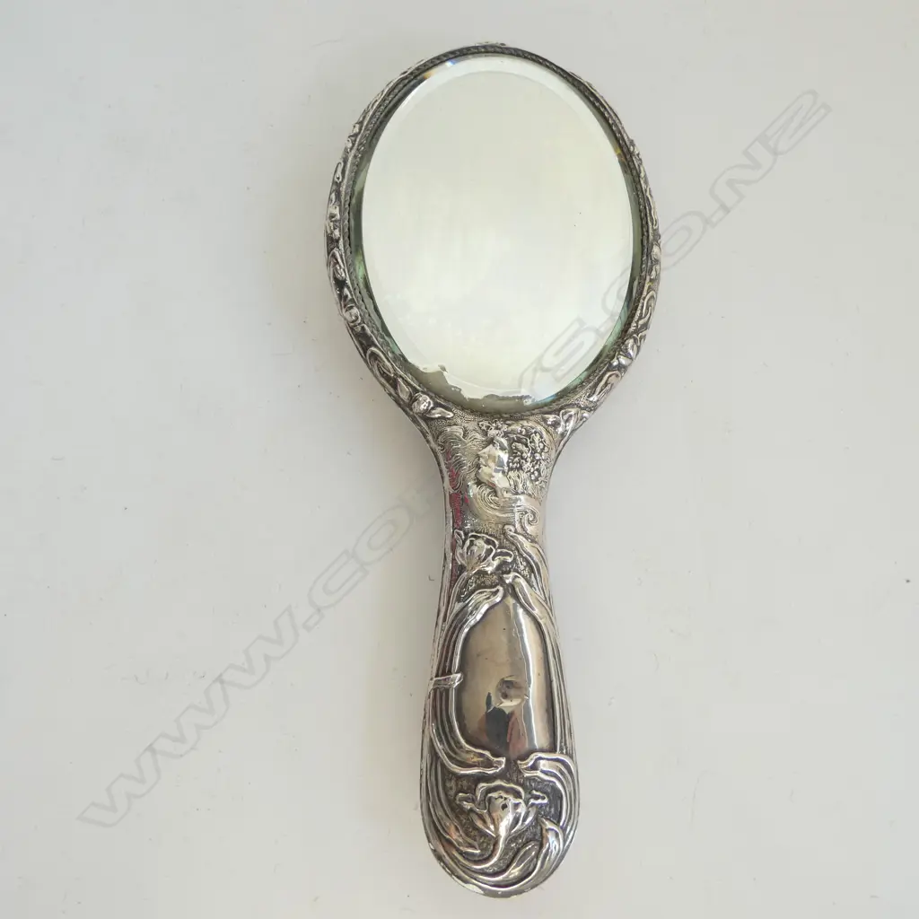 STG SILVER HAND MIRROR, B'HAM 1905 L.275mm DENTED Image 1++