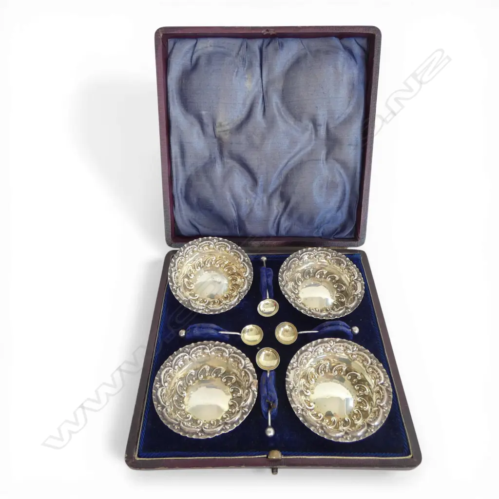 CASED SET OF 4 STG SILVER SALTS, BIRMINGHAM 1898, 42gms Image 1++