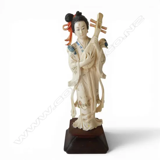 CARVED IVORY CHINESE FIGURE on wooden stand H.200mm