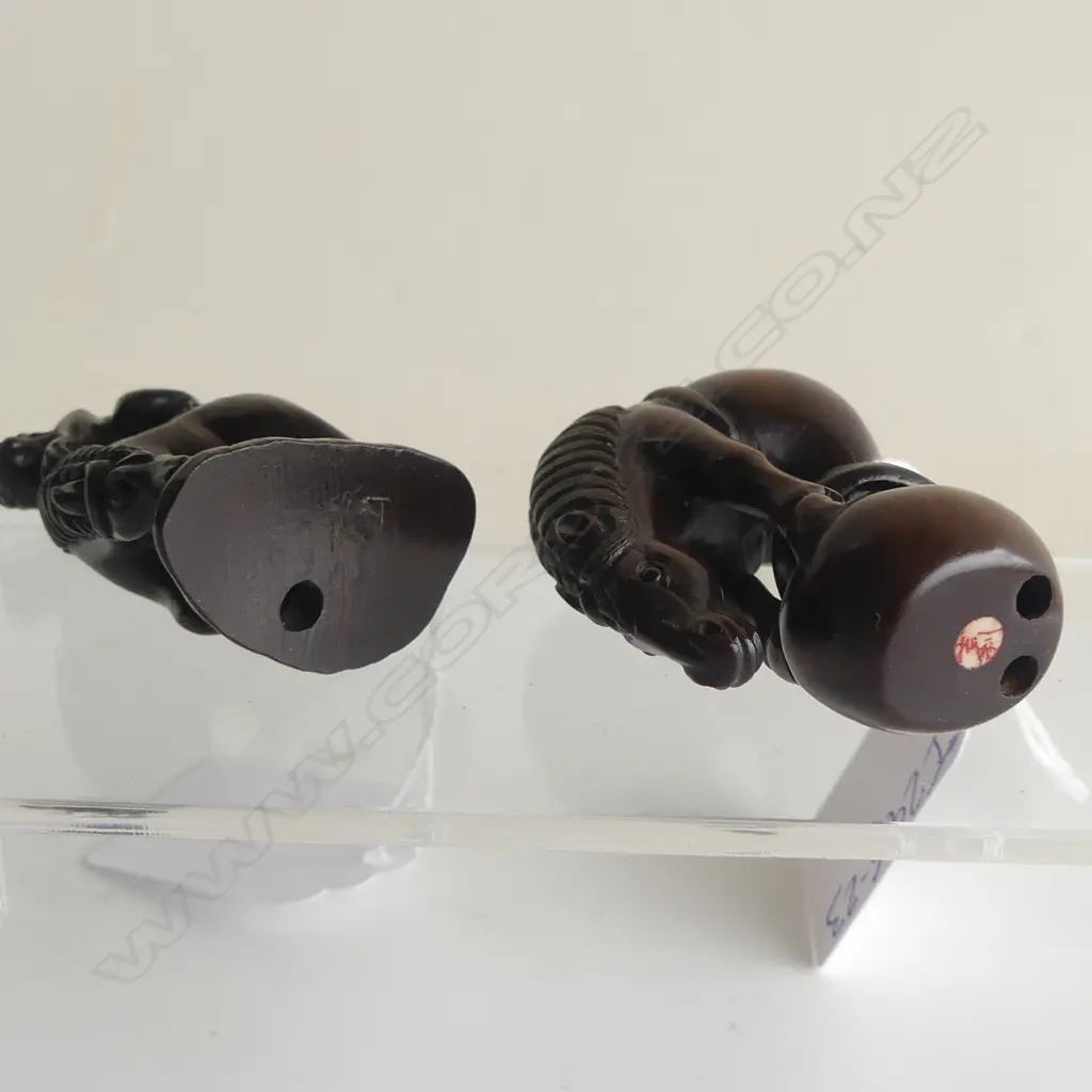 2 JAPANESE CARVED NETSUKE, HORSE & MONKEY + HORSE with captured ring, BOTH SIGNED Image 1++