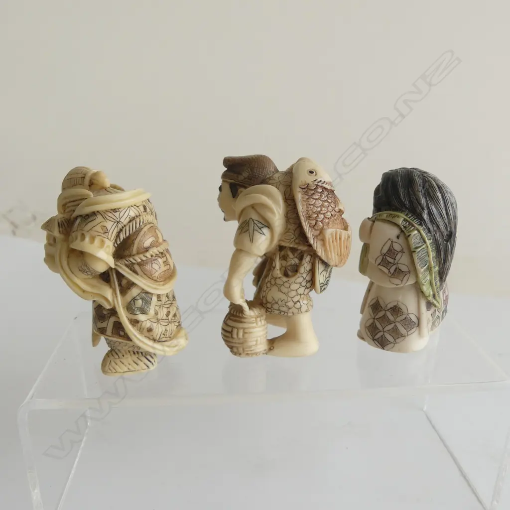 3 ORIENTAL RESIN NETSUKE FIGURES including karakuri type Image 1++