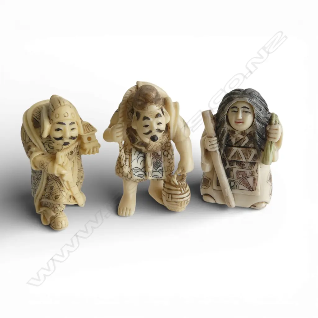3 ORIENTAL RESIN NETSUKE FIGURES including karakuri type Image 1++