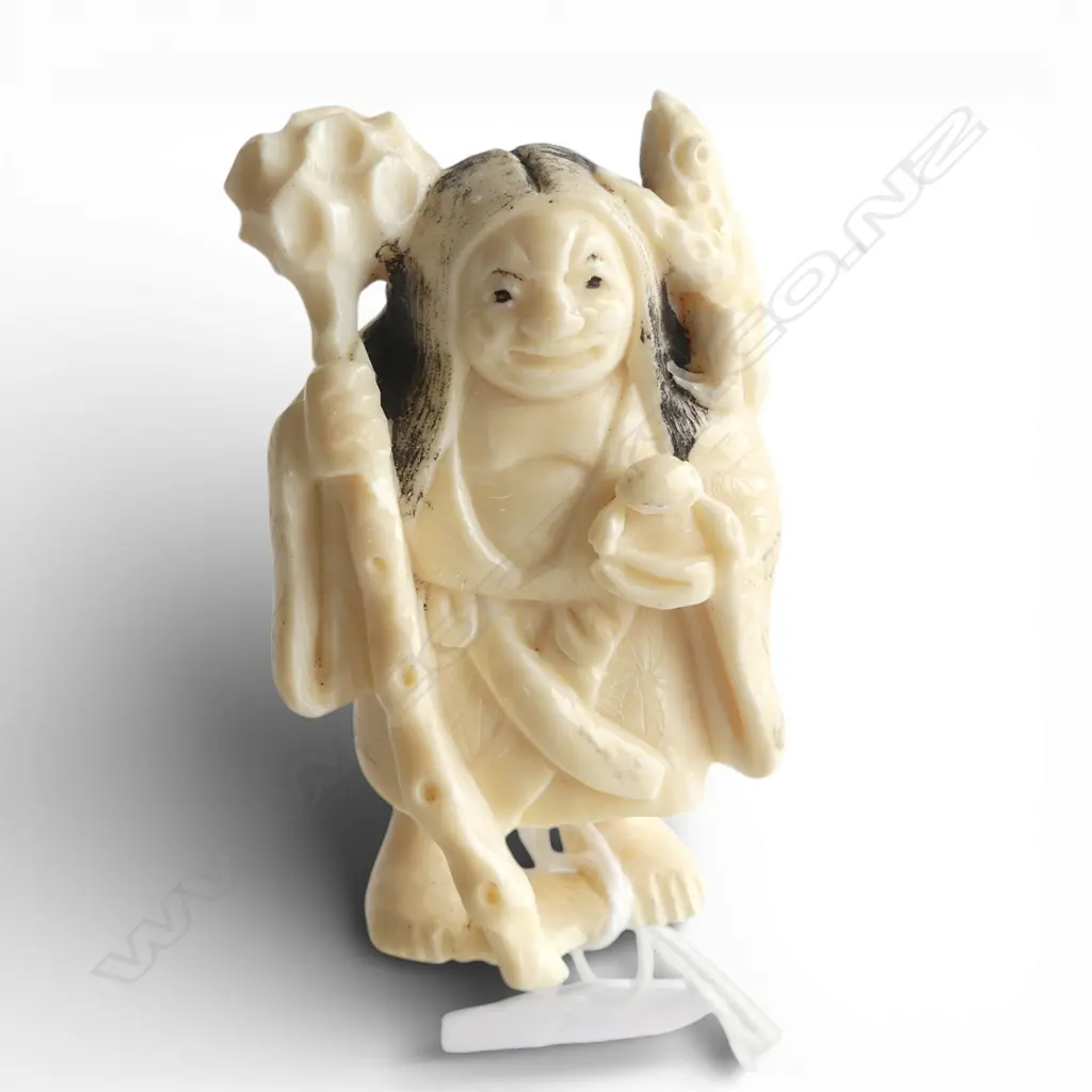 JAPANESE CARVED IVORY NETSUKE signed H.55mm Image 1++