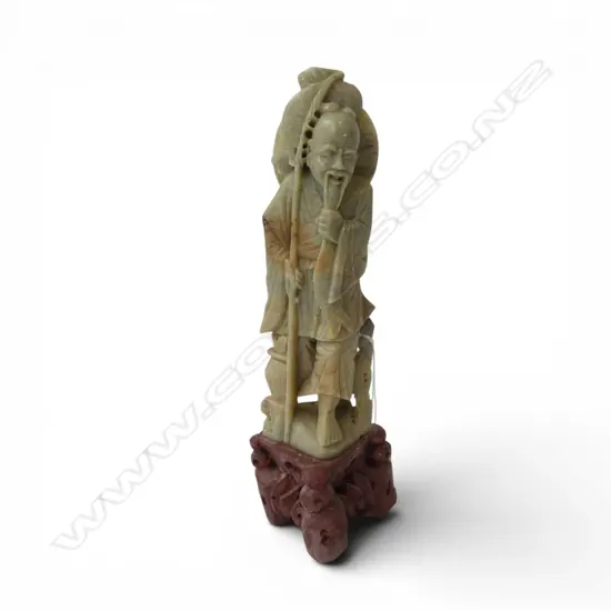 CARVED CHINESE SOAPSTONE FIGURE OF FISHERMAN H250MM