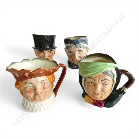 4 ROYAL DOULTON CHARACTER JUGS; GRANNY, SAIREY GAMP, OLD KING COLE, JOHN PEEL H.170mm 