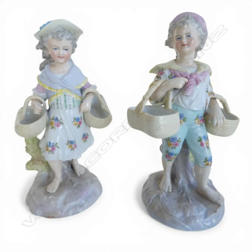 PAIR OF MEISSEN FIGURINES (BOY AND GIRL WITH BASKETS) 160mm (H) Image 1++