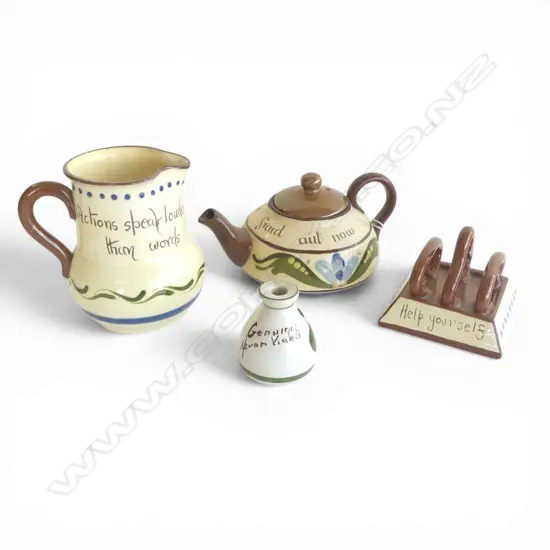 FOUR ASST. TORQUAY WARE INCL. JUG, POT, VASE 