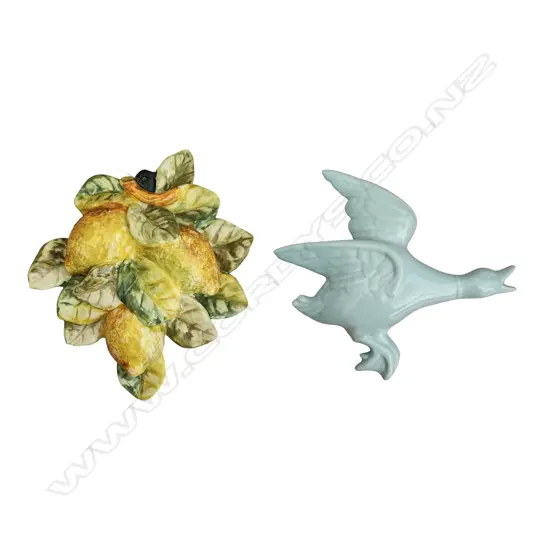 ROBERT G. FLYING DUCK & ITALIAN HAND-PAINTED CERAMIC WALL ORNAMENT