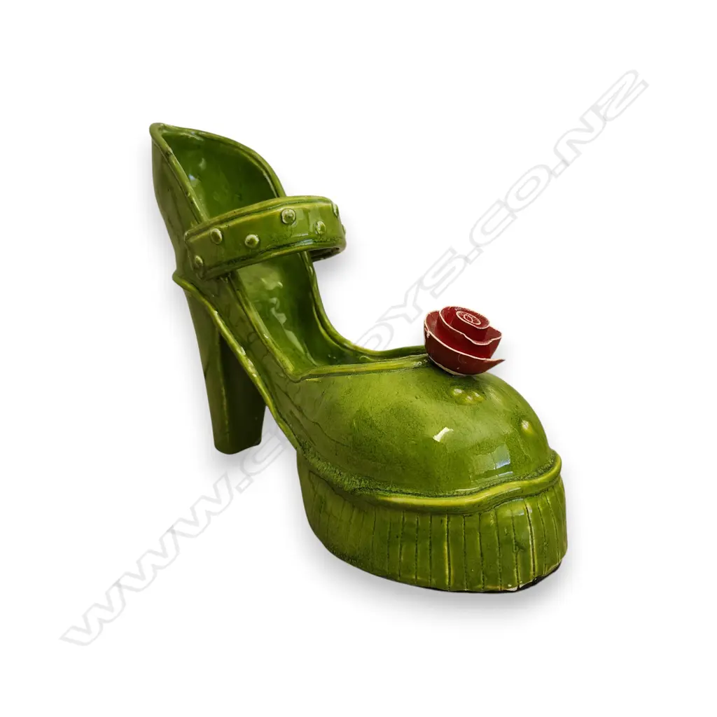 GREEN GLAZE CERAMIC HIGH-HEEL SHOE 230h x 260w mm Image 1++