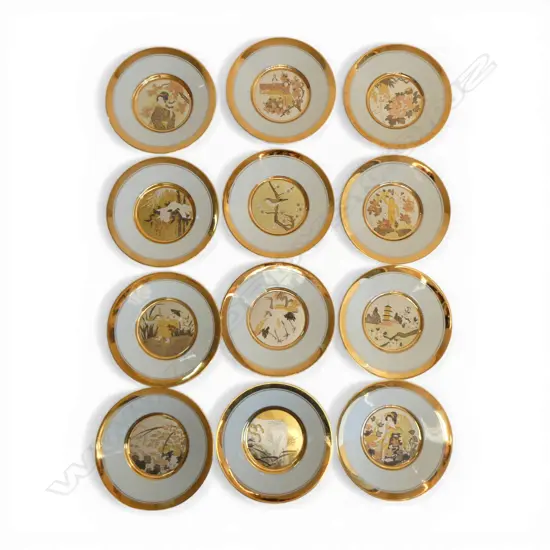 12 CHOKIN 'JAPANESE FLORAL CALENDAR' PLATES 150mm dia 