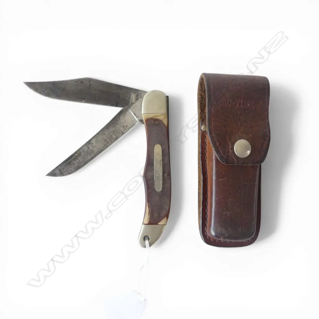 DOUBLE BLADE POCKET KNIFE 'OLD TIMER' L.135mm + LEATHER CASE Image 1++