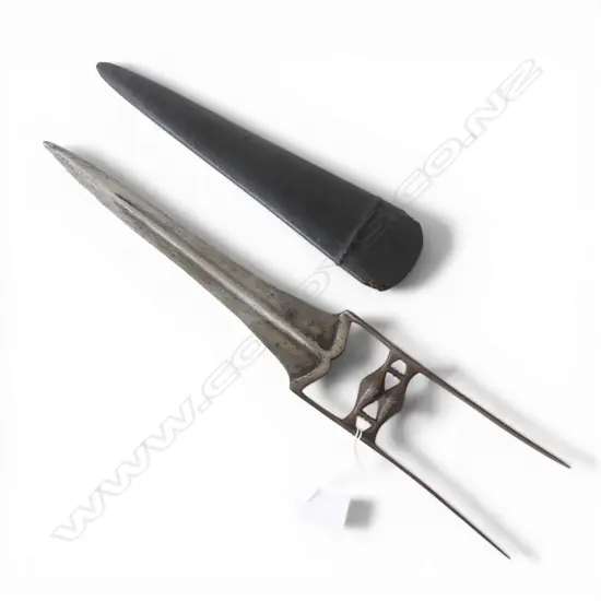 INDIAN KATAR PUSH DAGGER KNIFE & LEATHER SCABBARD L.460mm