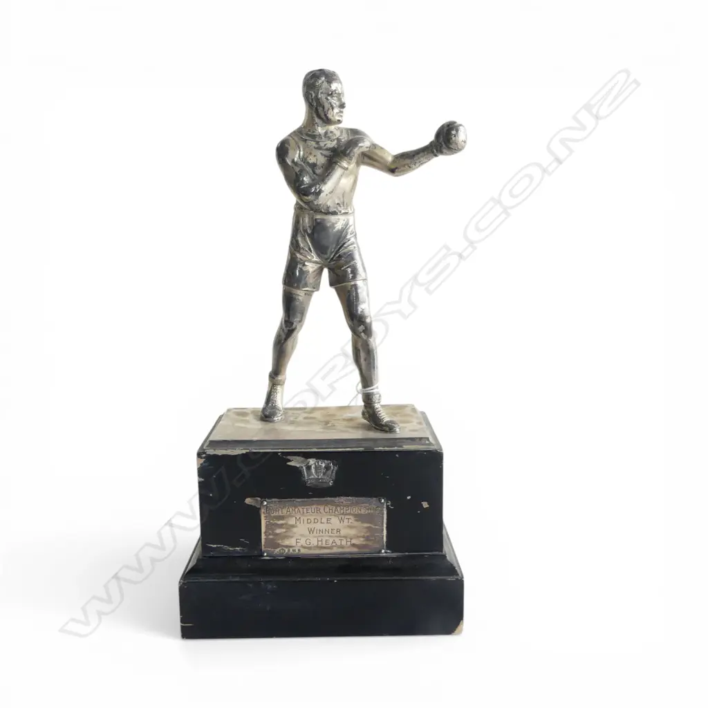 EARLY 20thC BOXING TROPHY w. STG SILVER PLAQUE H.270mm... Image 1++