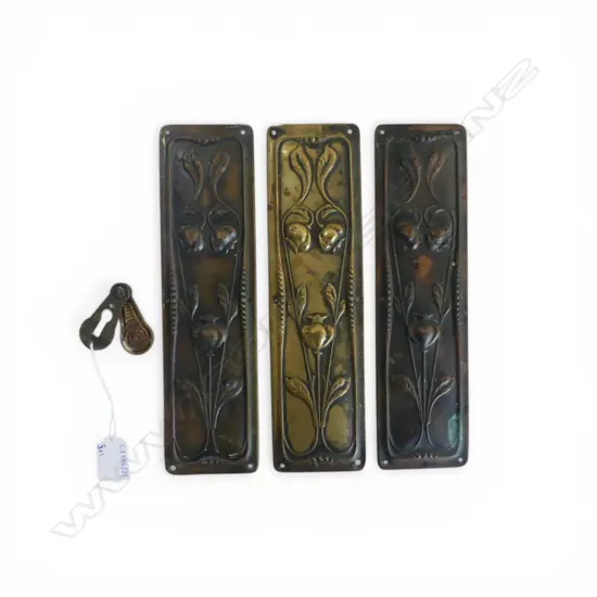 3 ART NOUVEAU METAL DOOR PLATES 275x75mm + KEYHOLE COVERED ESCUTCHEON