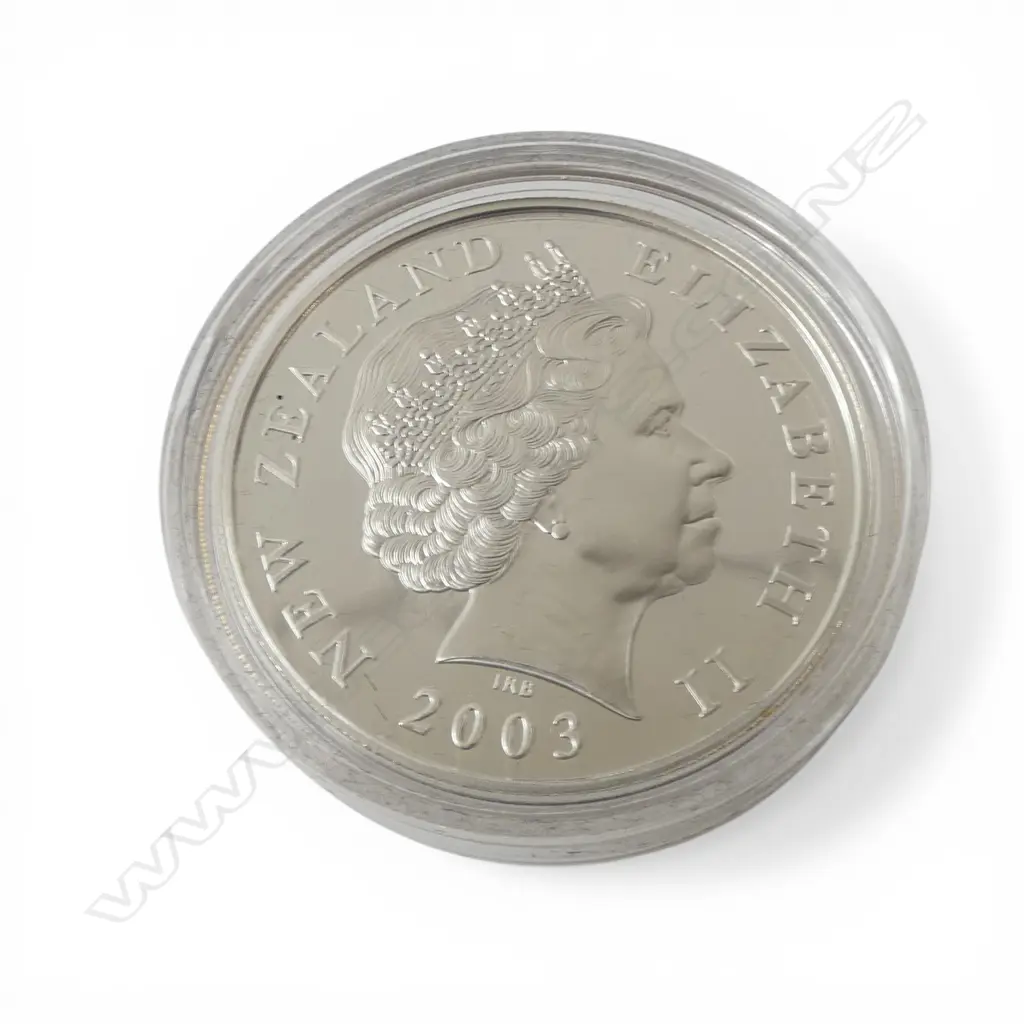 CASED 2003 N.Z. THE LORD OF THE RINGS .925 SILVER & GILT PROOF $1 COIN, 28.28gms Image 1++