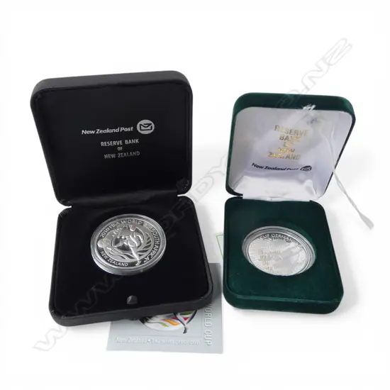 2 CASED FIFA WORLD CUP .999 SILVER PROOF $1 COINS; 2006 GERMANY 28.28gms + 2010 SOUTH AFRICA  1oz/28.34gms