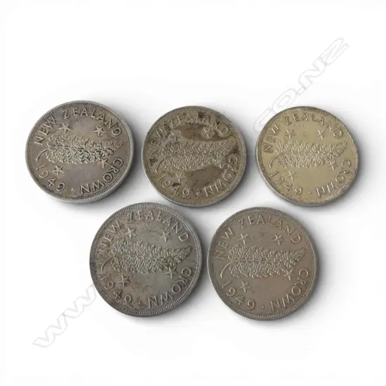 5 1949 N.Z. COMEMORATIVE ROYAL VISIT .500 SILVER CROWNS 142gms