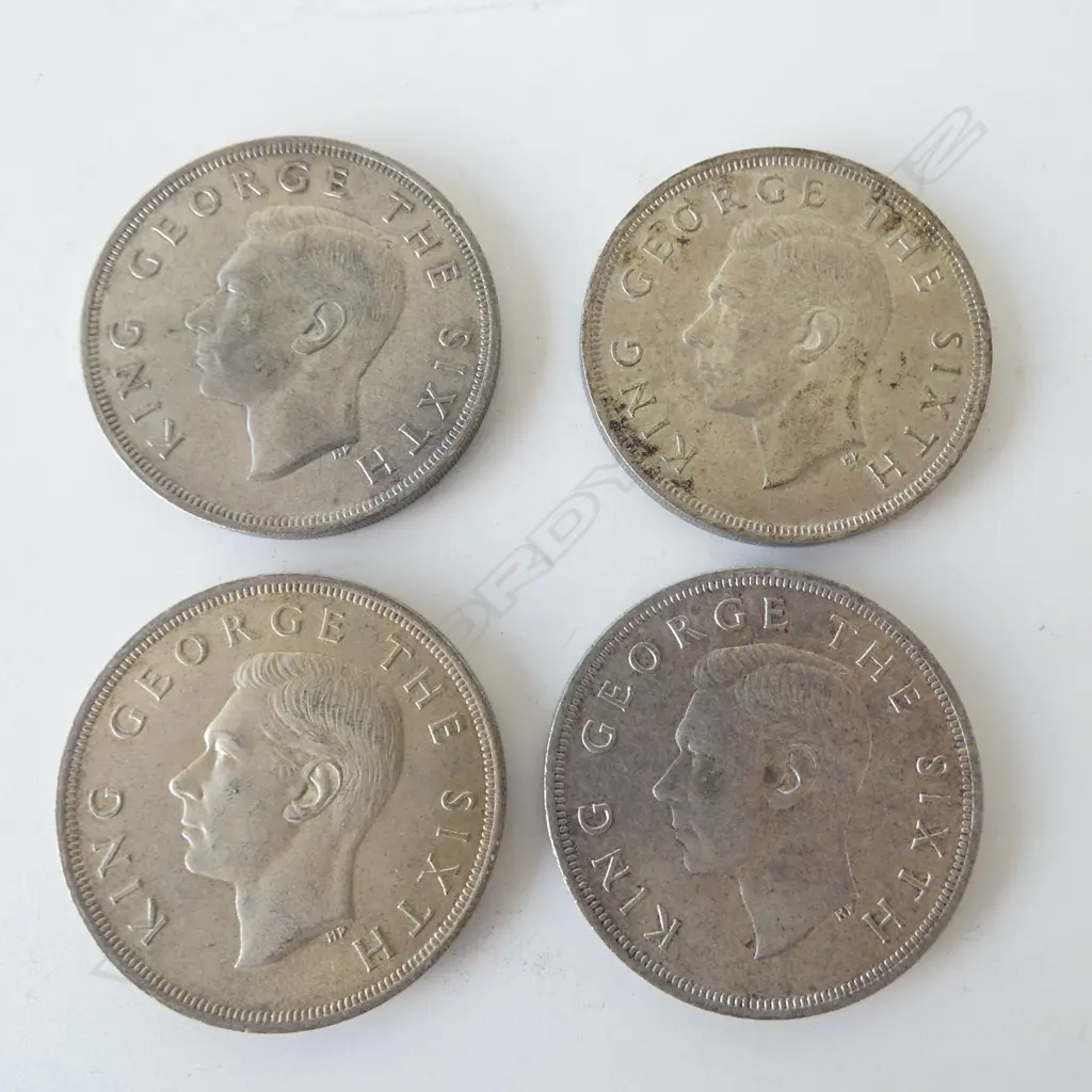 4 1949 N.Z. COMEMORATIVE ROYAL VISIT .500 SILVER CROWNS 114gms Image 1++