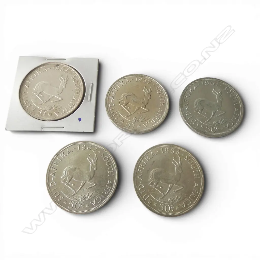 5  SOUTH AFRICAN .500 SILVER 5 SHILLING COINS 142gms Image 1++