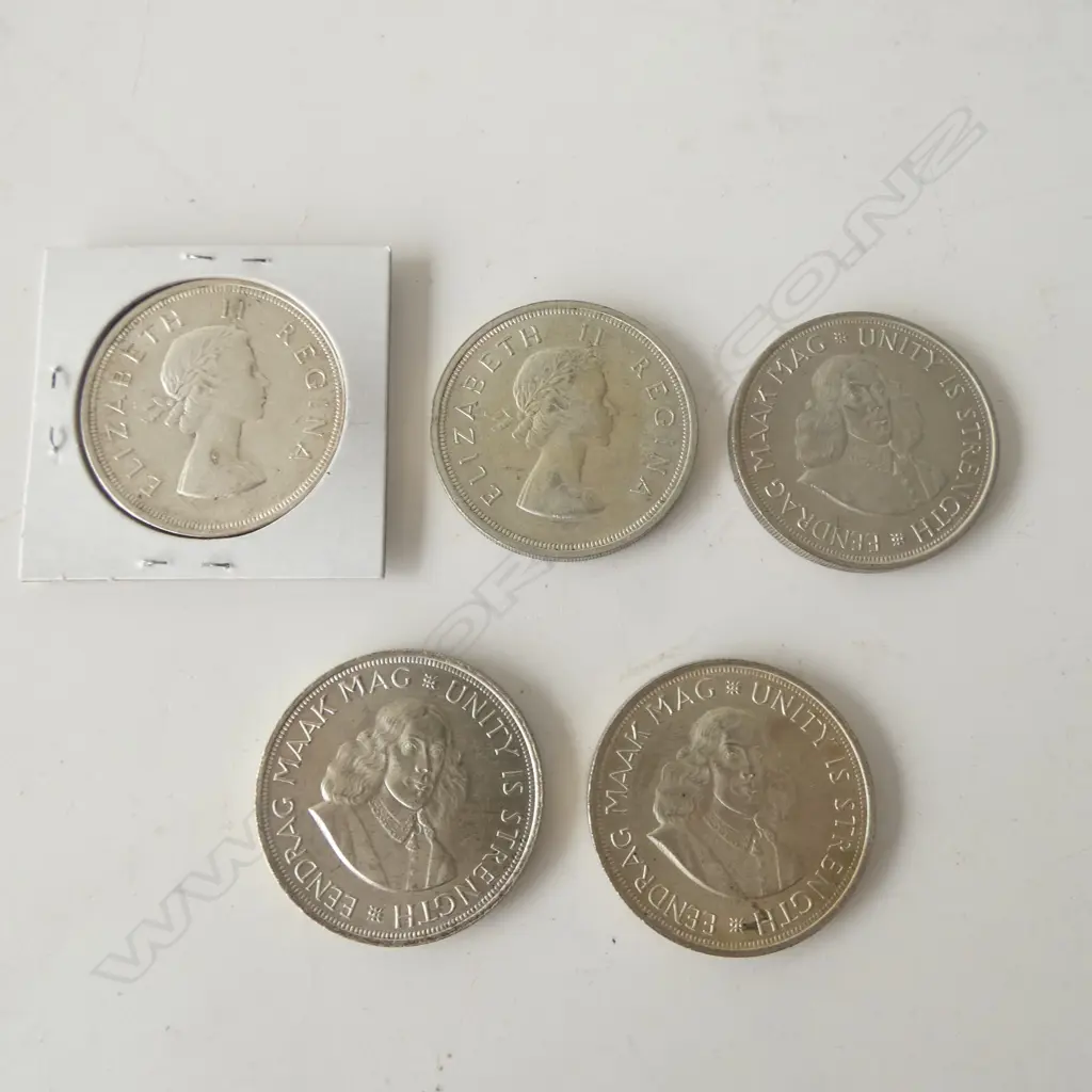 5  SOUTH AFRICAN .500 SILVER 5 SHILLING COINS 142gms Image 1++