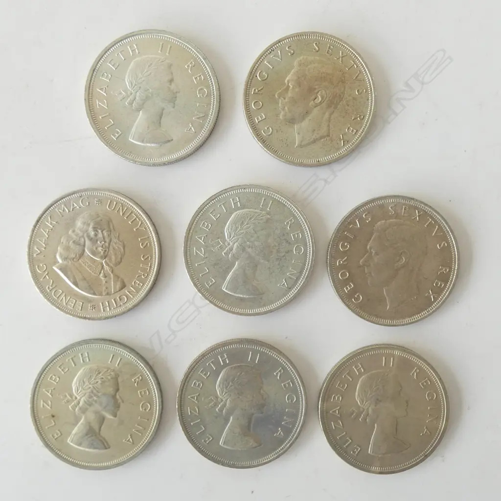 8  SOUTH AFRICAN .500 SILVER 5 SHILLING COINS 226gms Image 1++