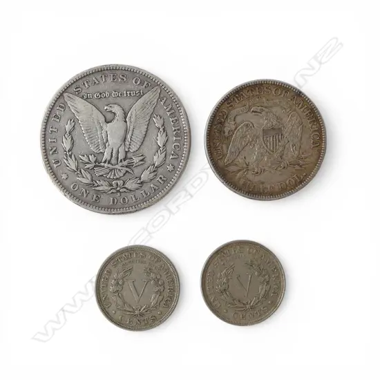 US1891 SILVER DOLLAR 1874 HALF DOLLAR & 2 1900S 5CENTS