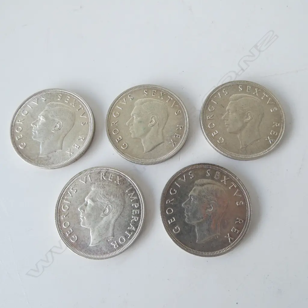 5 SOUTH AFRICAN GEO.VI .800 SILVER 5 SHILLING COINS 142gms TW Image 1++