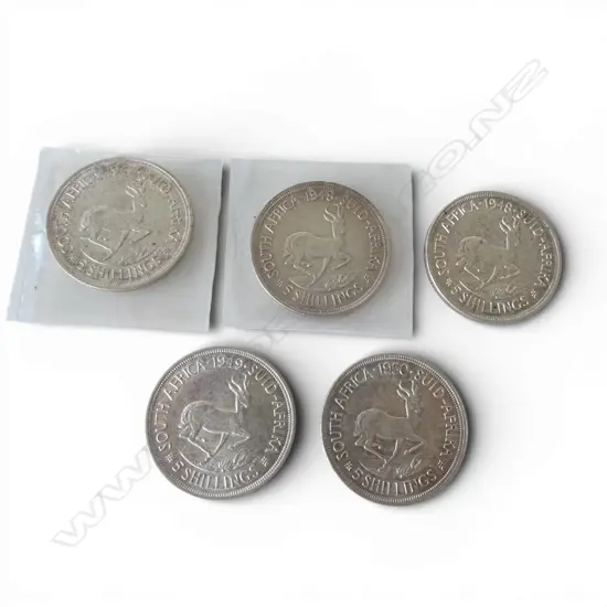 5 SOUTH AFRICAN GEO.VI .800 SILVER 5 SHILLING COINS 142gms TW