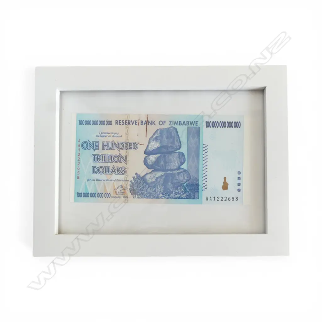 FRAMED ONE HUNDRED TRILLIAN DOLLAR BANK NOTE ZIMBABWE Image 1++
