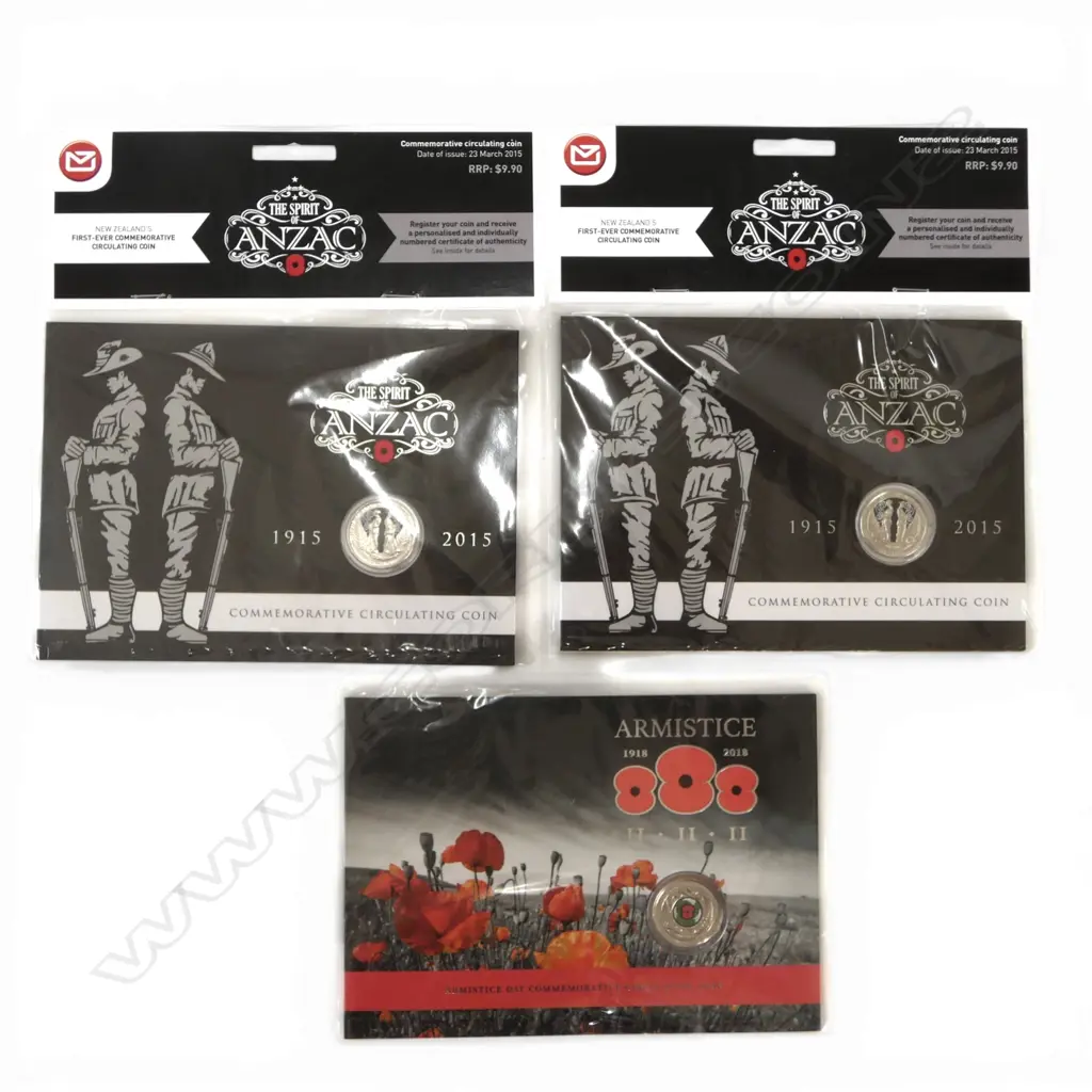 2 ANZAC COM. 50c COINS + WWI ARMISTICE DAY COM. 50c COIN Image 1++