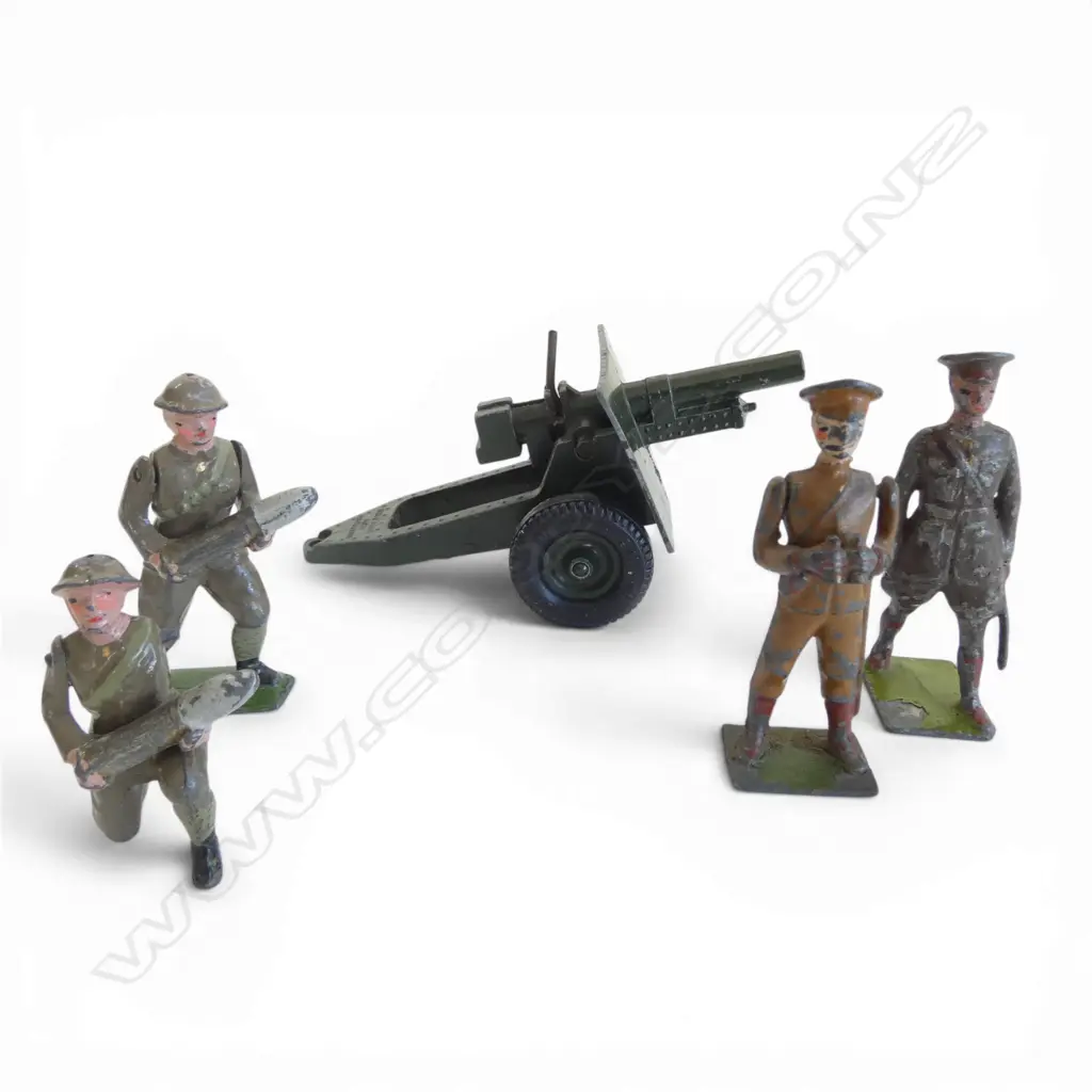 VINTAGE BRITAINS 5 PCE LEAD ARTILLARY SET; ARTILLARY, OFFICER, 2 LOADERS, & SPOTTER Image 1++