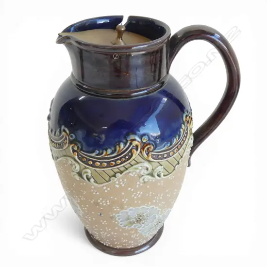 DOULTON LAMBETH SLATER'S PATENT JUG with metal tipping lid. H.220mm